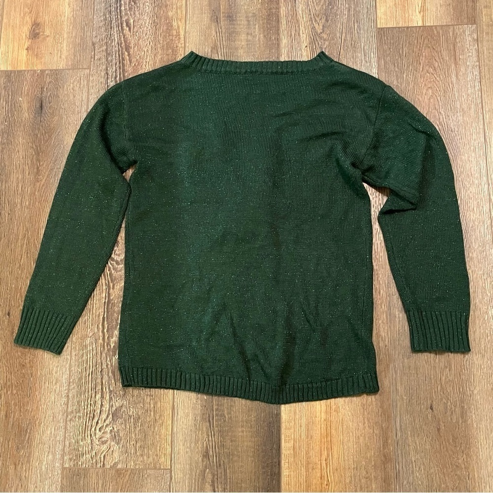 Green Christmas Sweater Women's Size M Rudolph Reindeer Red Nose Poms Snowflakes - Picture 2 of 13